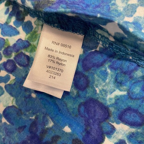 Coldwater Creek Womens Button Up Top Short Sleeve Pleated Blue/Multi Large - Picture 9 of 9